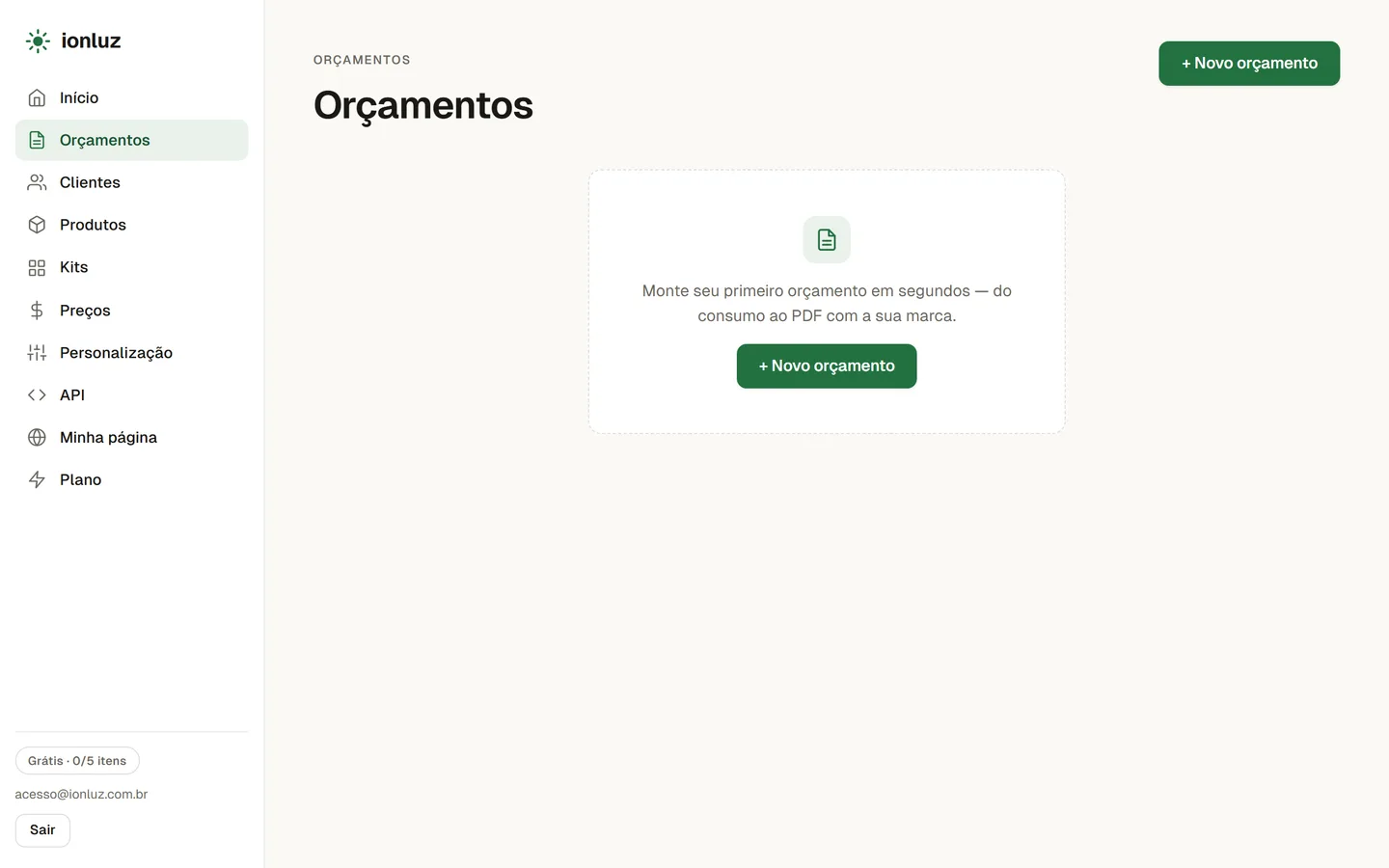 Lista de orçamentos com filtros por origem