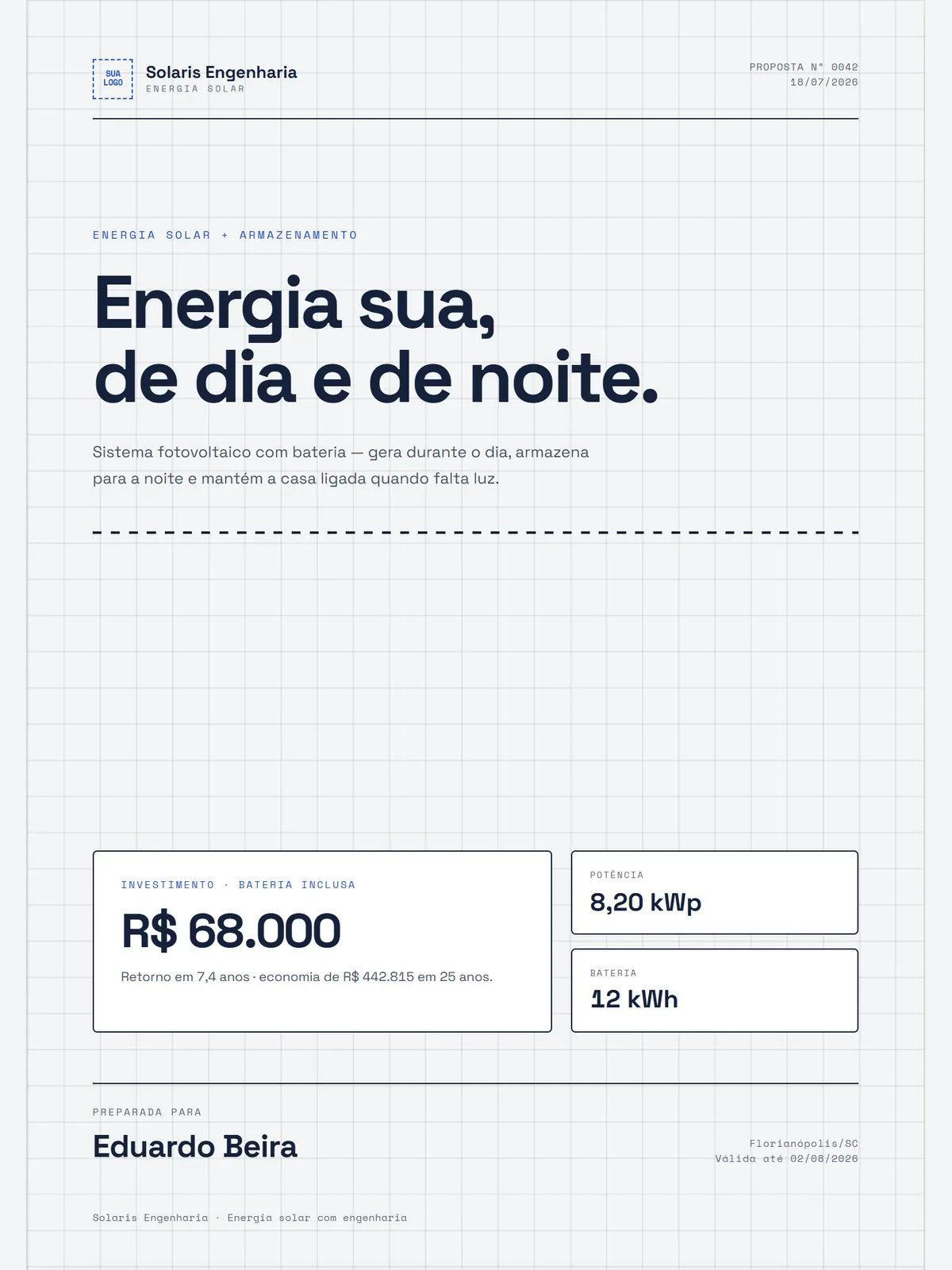 Modelo de proposta de energia solar Blueprint Indigo: Técnico, índigo, ar de engenharia
