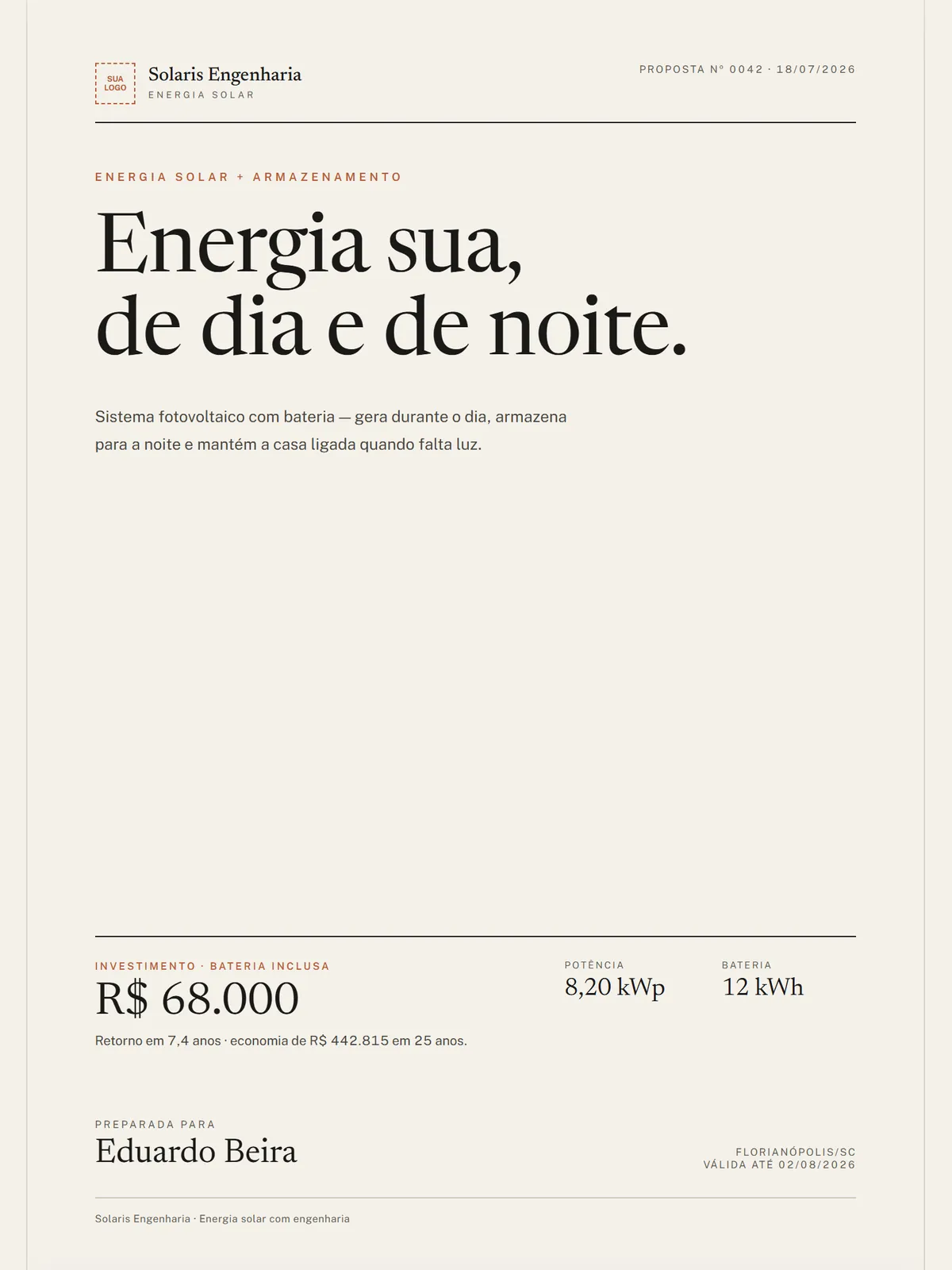 Modelo de proposta de energia solar Editorial Bone: Osso/bege, revista sofisticada