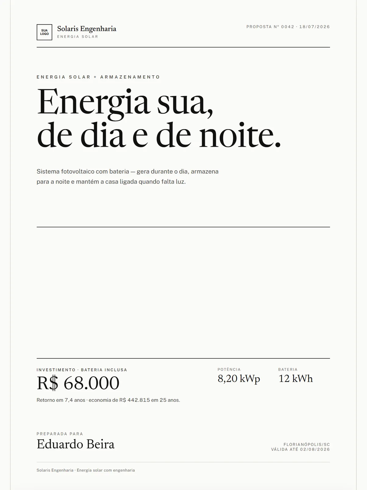 Modelo de proposta de energia solar Monochrome Ink: Preto e branco, tipografia forte