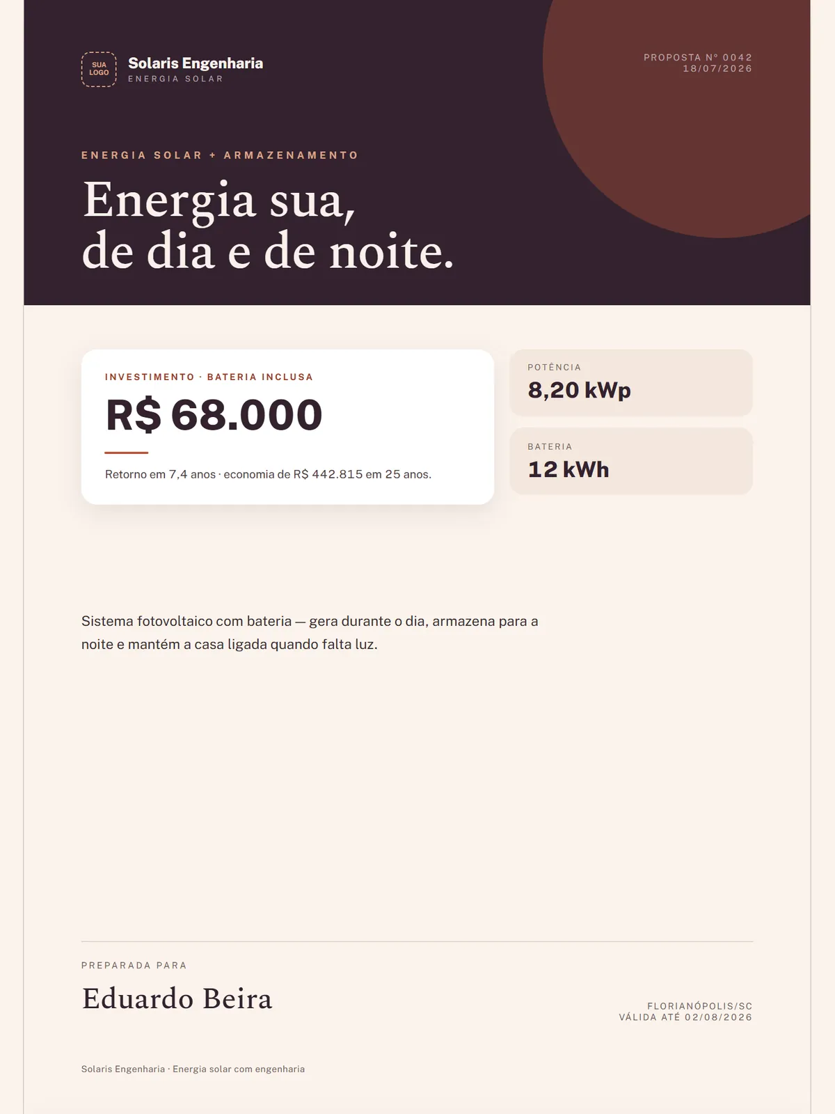 Modelo de proposta de energia solar Terracotta Plum: Terracota e ameixa, quente e elegante