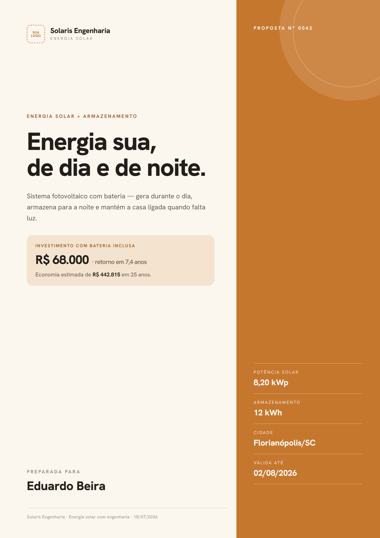 Proposta solar template IonLuz — âmbar